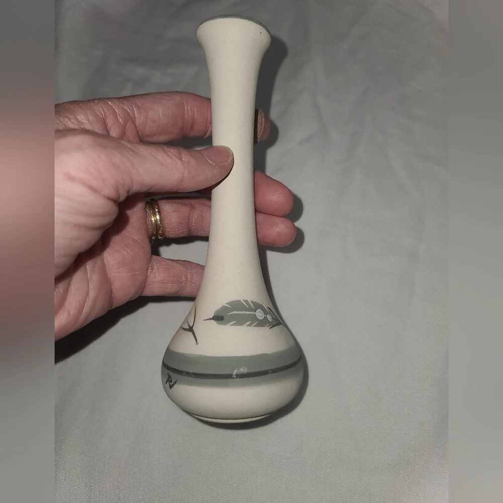 Southwestern Cream Vase with Leaf Design, Navajo Pottery
